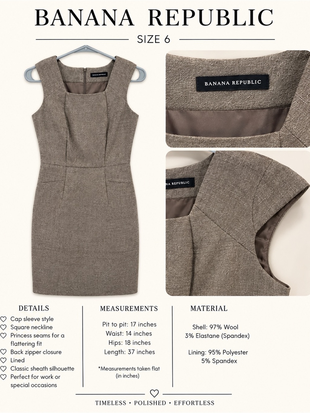 Banana Republic Taupe Sheath Dress with Square Neckline